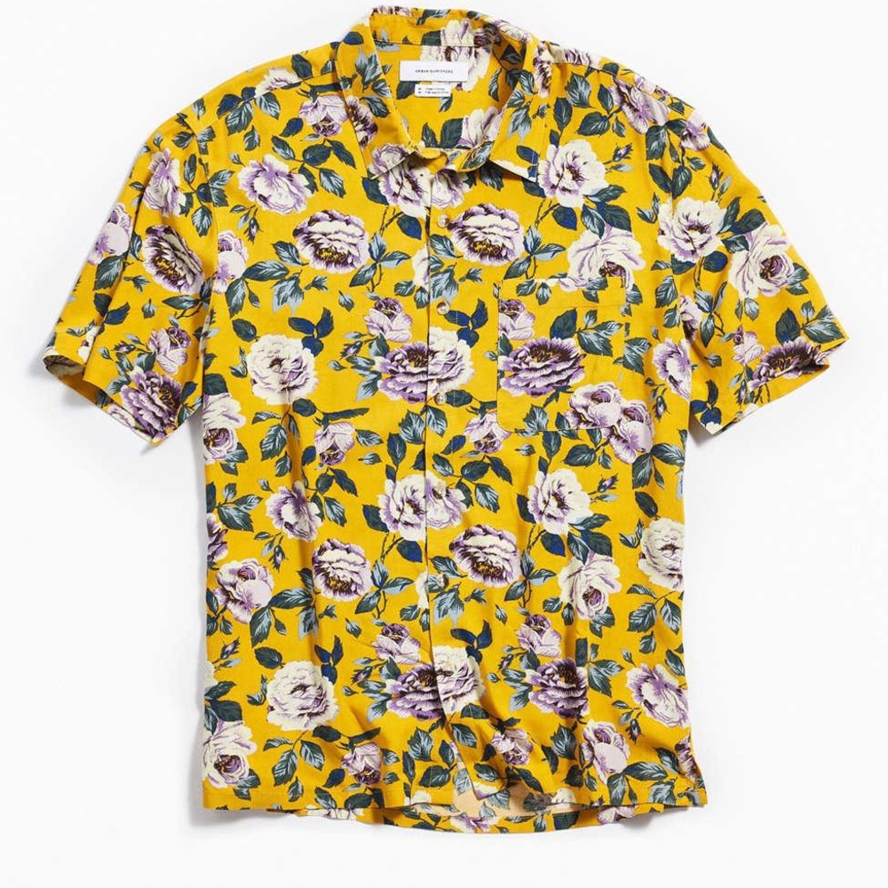 OU Rayon Short Sleeve Button Down Shirt Floral